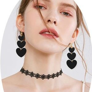 Leather Gold Black Heart Earrings
